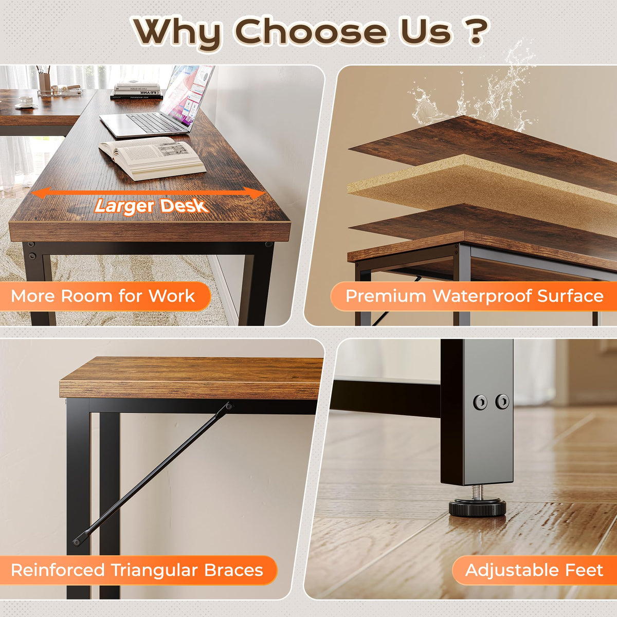 63 Inch L Shaped Desk with Power Outlets J2745