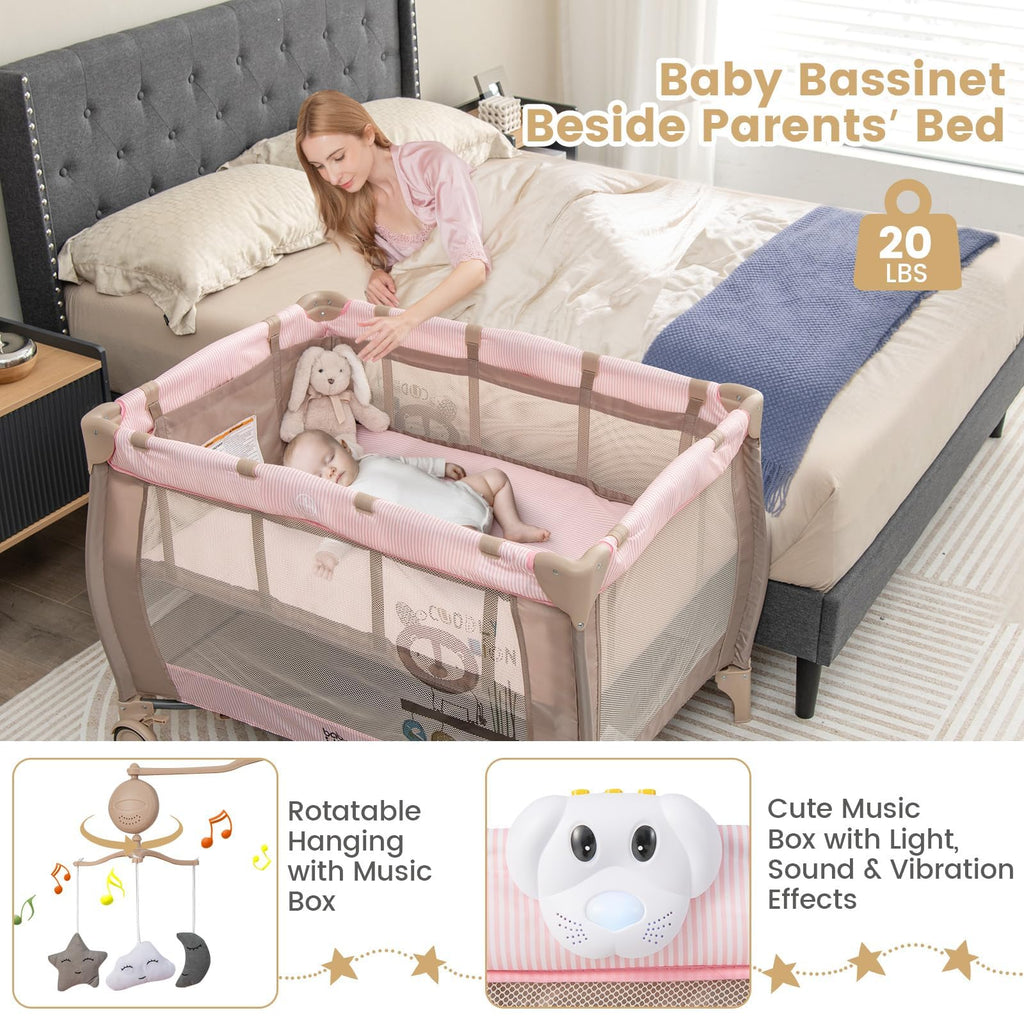3 in 1 Pink Pack and Play with Bassinet N719