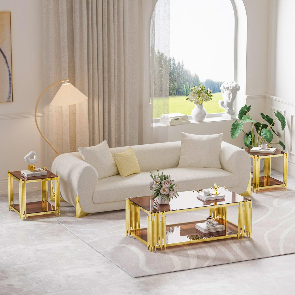 Gold Square Glass End Table, Set of 2 O2708