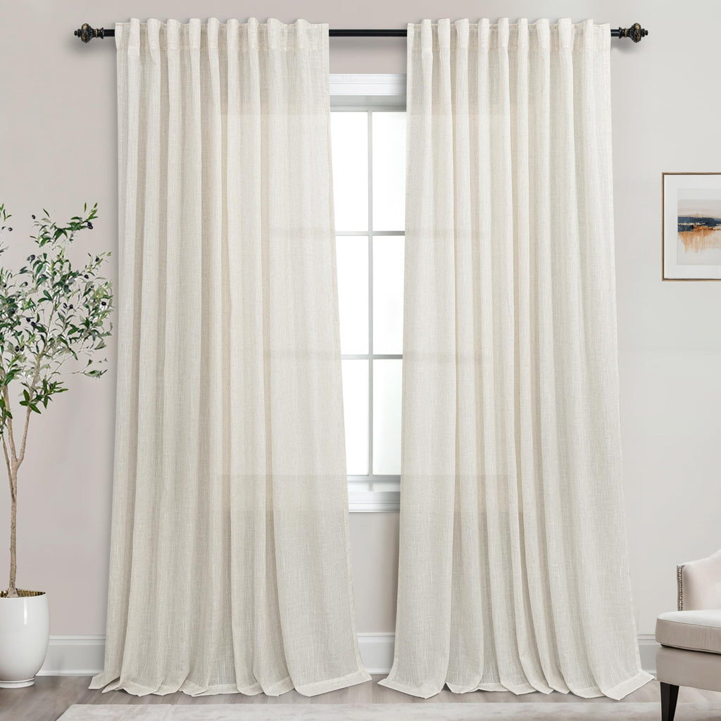 72 Inch Extra Wide Cream Semi Sheer Linen Curtains 2 Panels Set T726