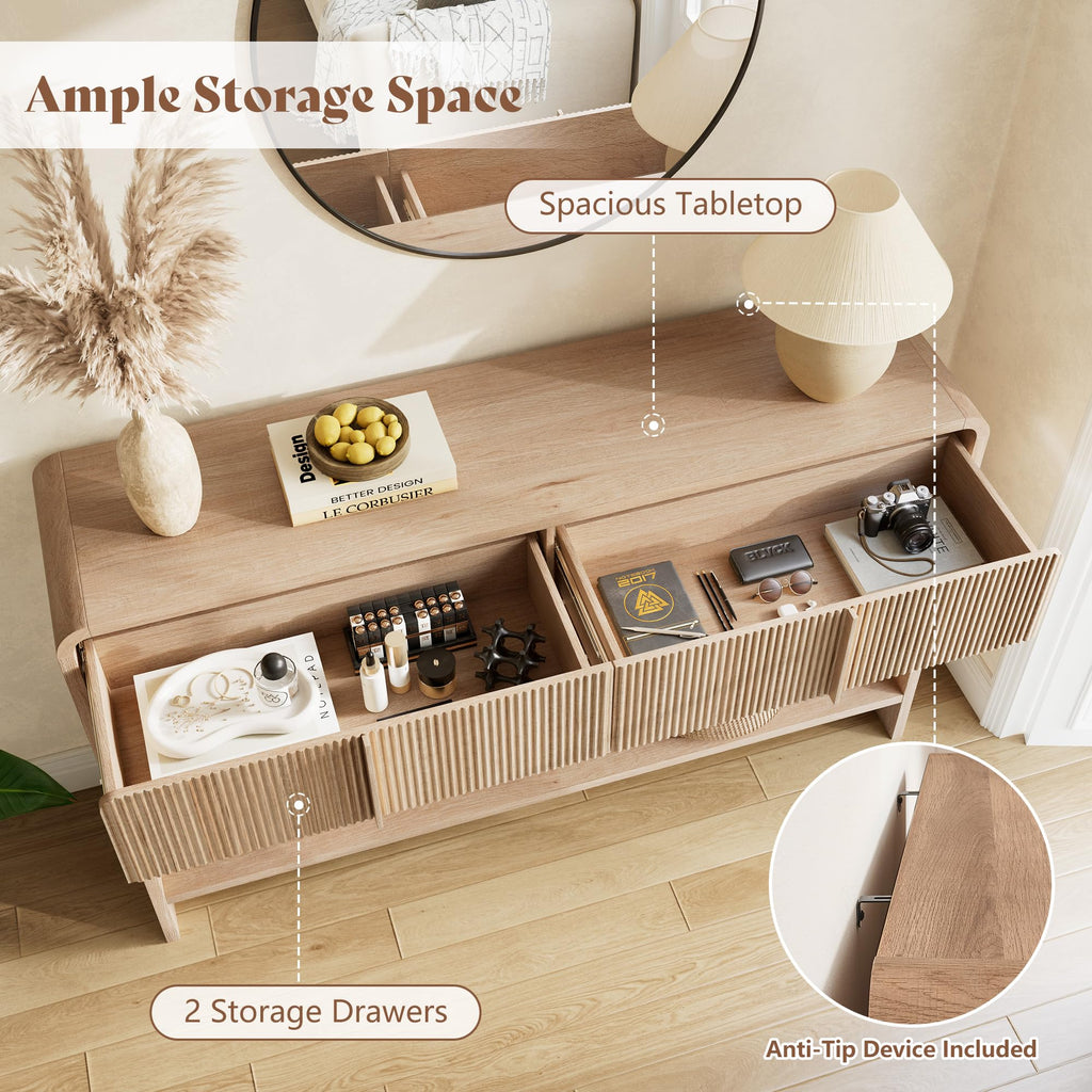 45" Fluted Console Table with 2 Drawers and Open Shelf V123497