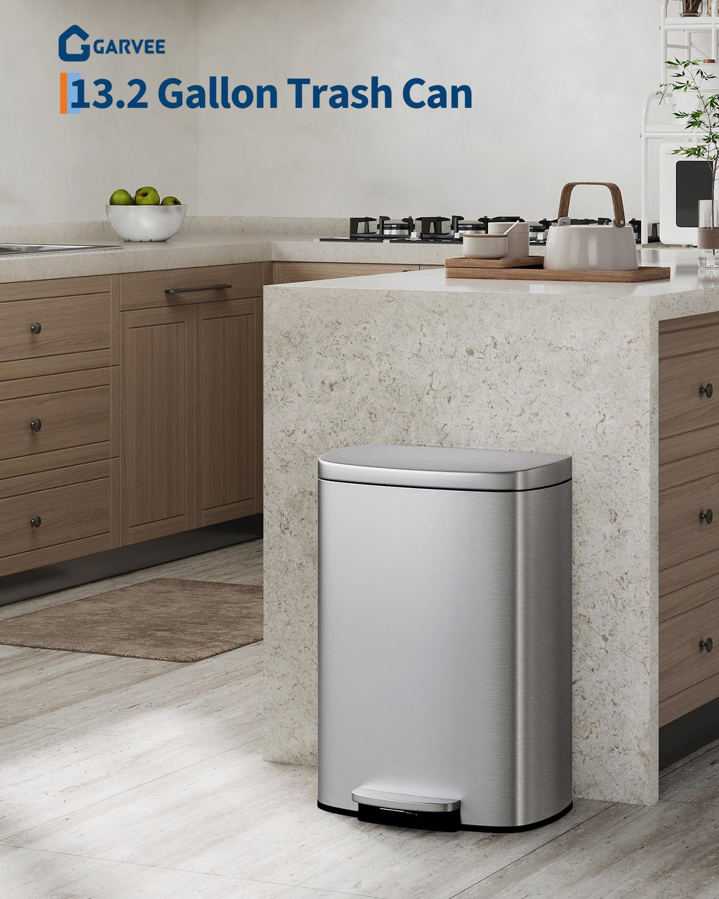 Stainless Steel 13 Gal Step-On Trash Can with Soft Close Lid Q5756