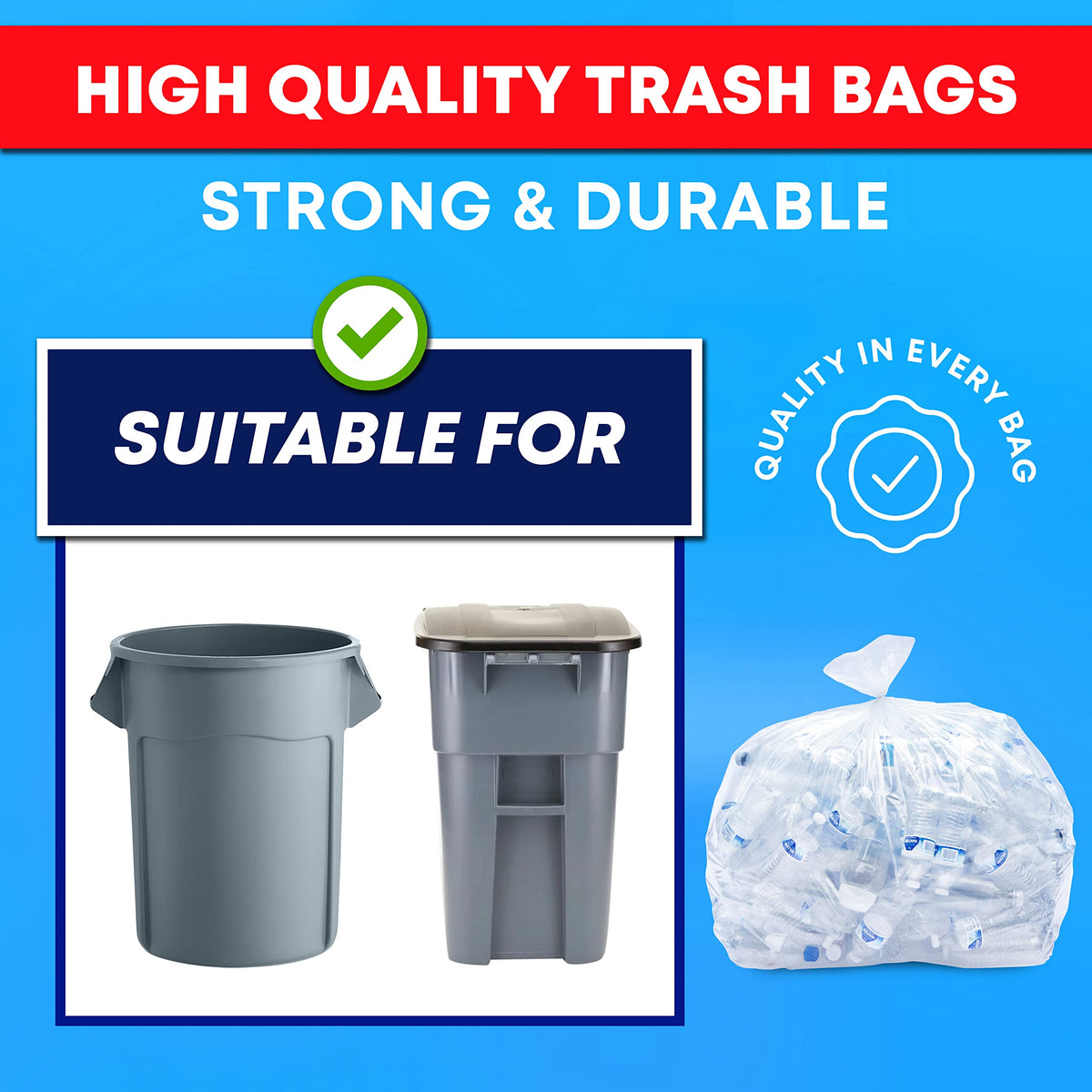 60 Gallon Heavy Duty Clear Trash Bags 150 Count L871