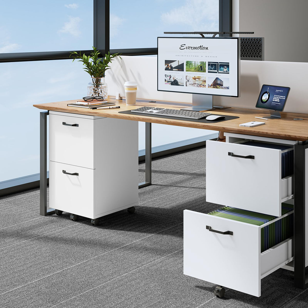 White 2 Drawer Rolling Wood File Cabinet N75530