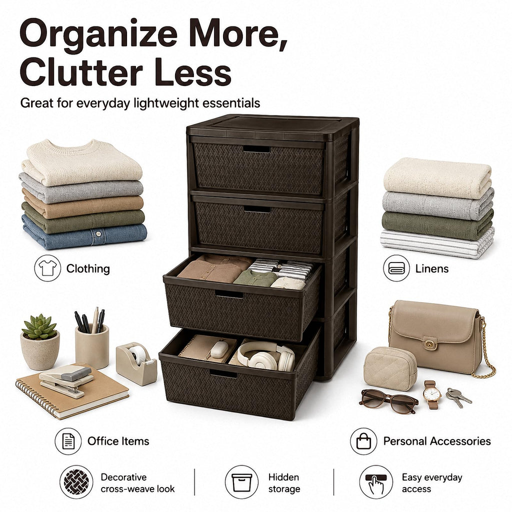 4 Drawer Brown Plastic Storage Tower S543