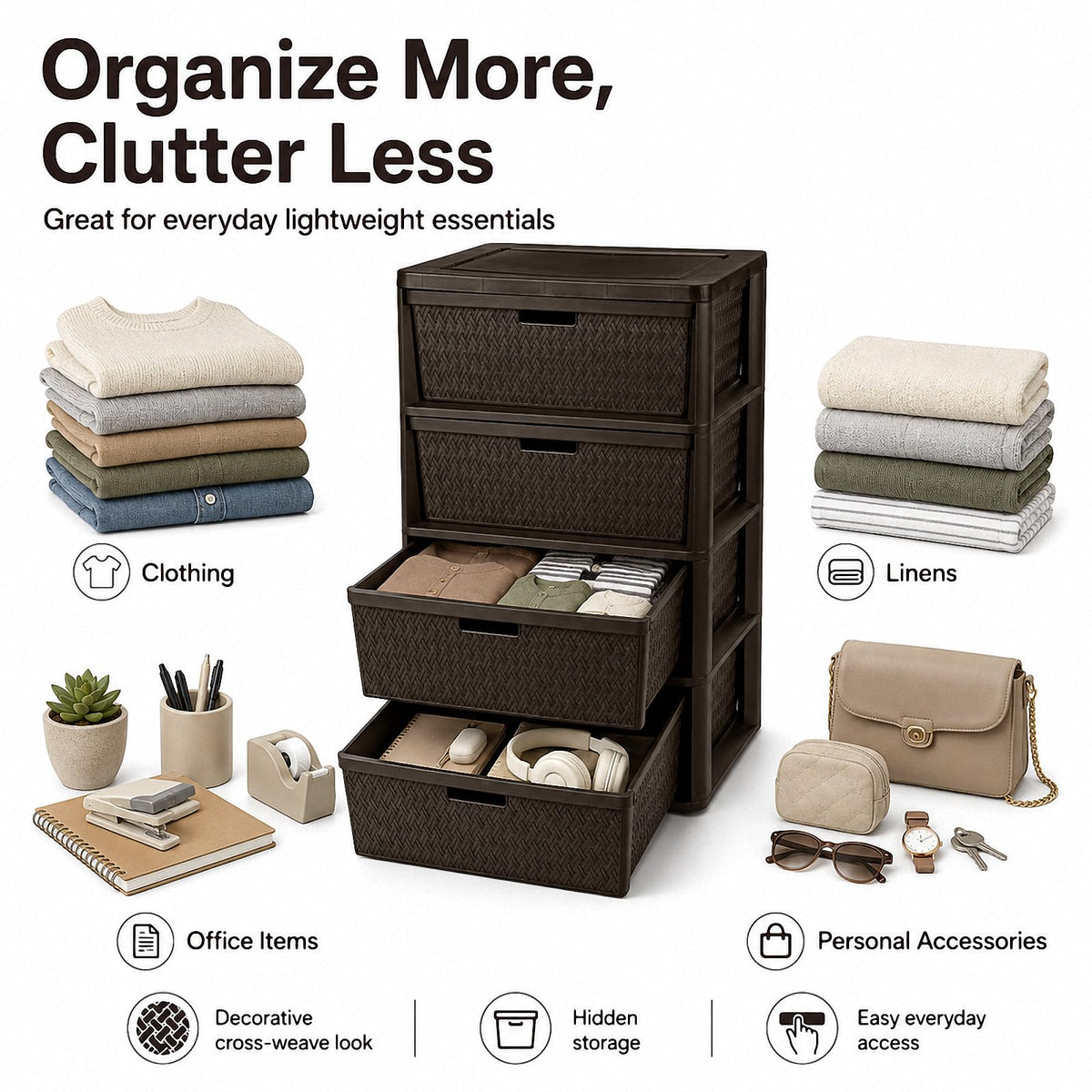 4 Drawer Brown Plastic Storage Tower S543