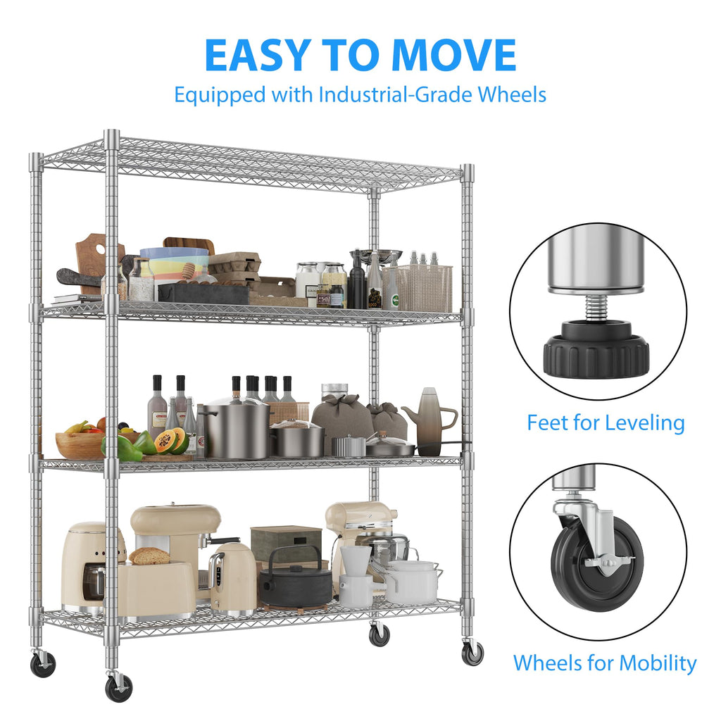 4-Tier Heavy Duty Metal Shelves with Wheels L9502