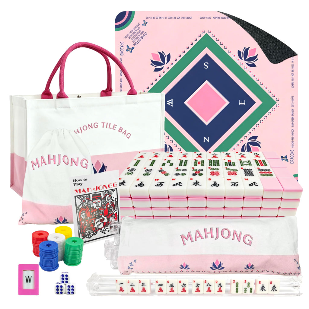 Pink Mahjong Game Set with 166 Tiles, Mat, 4 Racks and Bag X775308