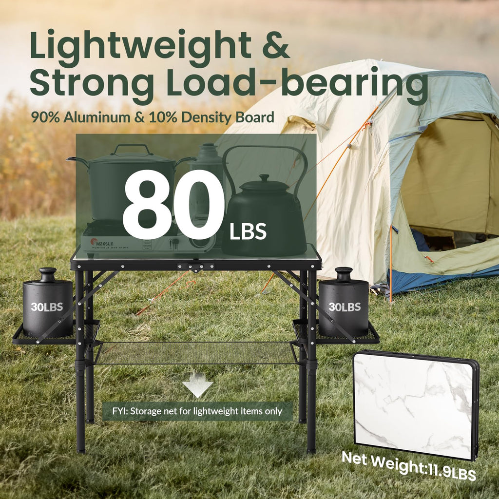 Folding Camping Table 3ft Aluminum with Side Racks & Storage Net D613