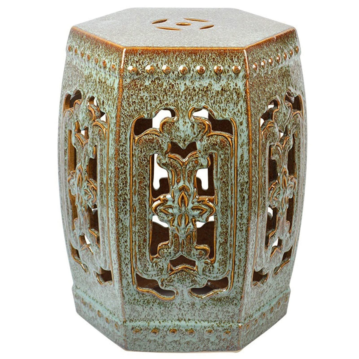 Ceramic Garden Stool Hexagonal Hollow Porcelain Drum Stool X98132