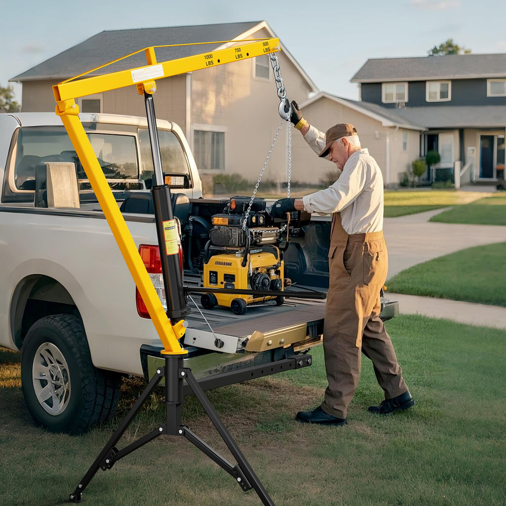 Truck Crane 1000 lb Hydraulic 360 Swivel Yellow G632655