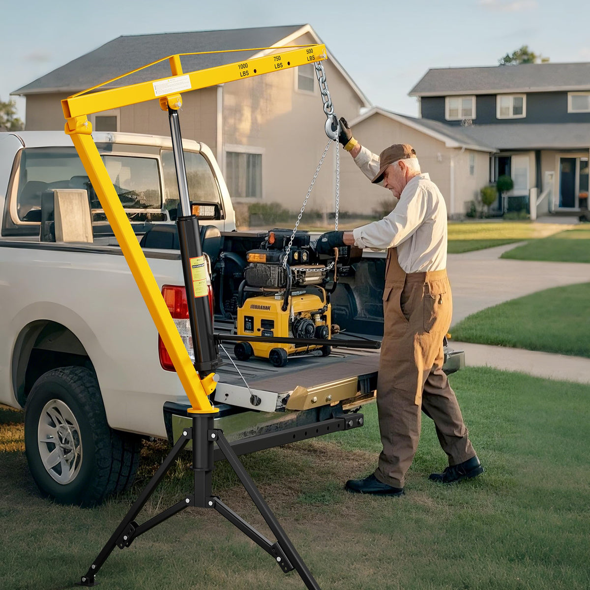 Truck Crane 1000 lb Hydraulic 360 Swivel Yellow G632655