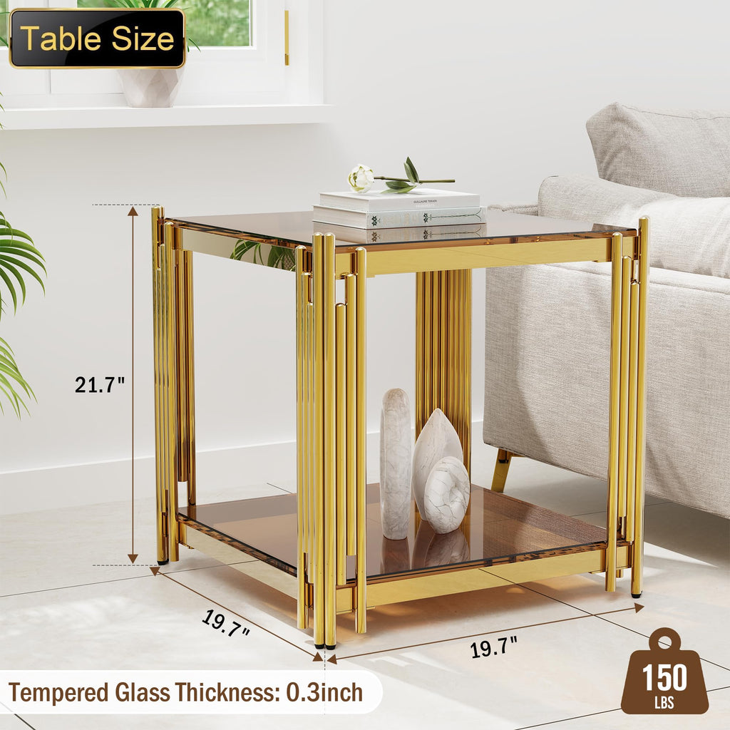 Gold Square Glass End Table, Set of 2 O2708