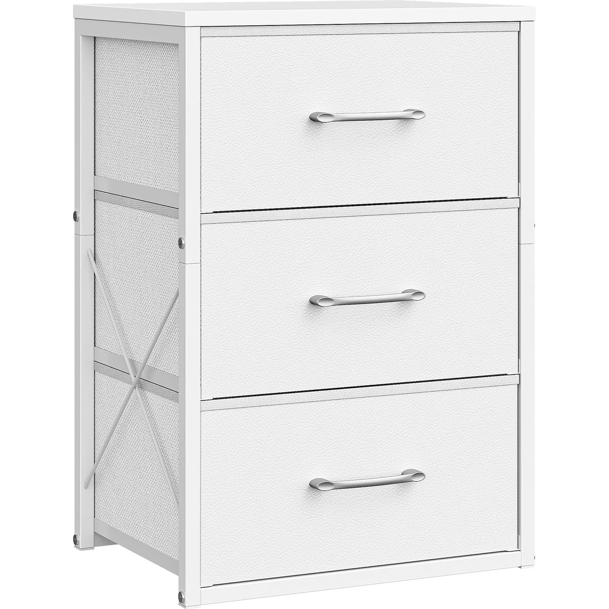 White 3 Drawer Fabric Storage Dresser with Wooden Top P5317