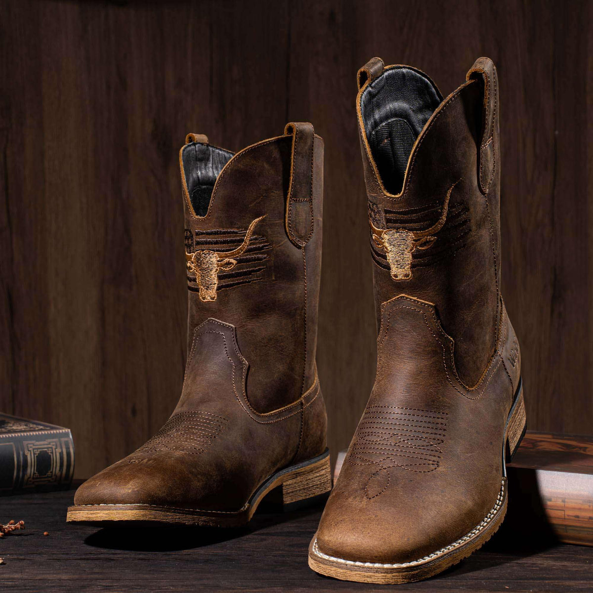 Cowboy Boots Wide Square Toe Slip Resist O949887