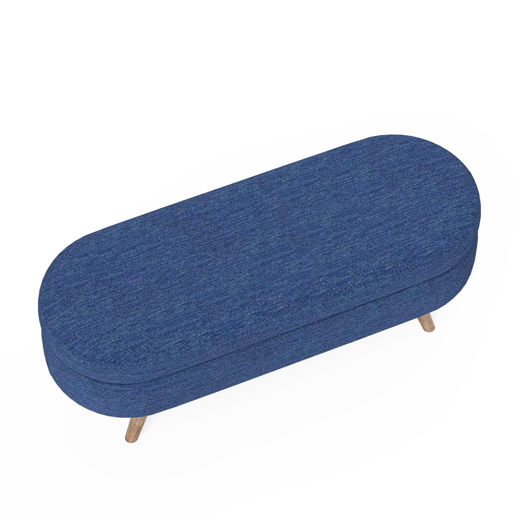 Oval Storage Bench with Rubber Wood Legs, Blue R90962