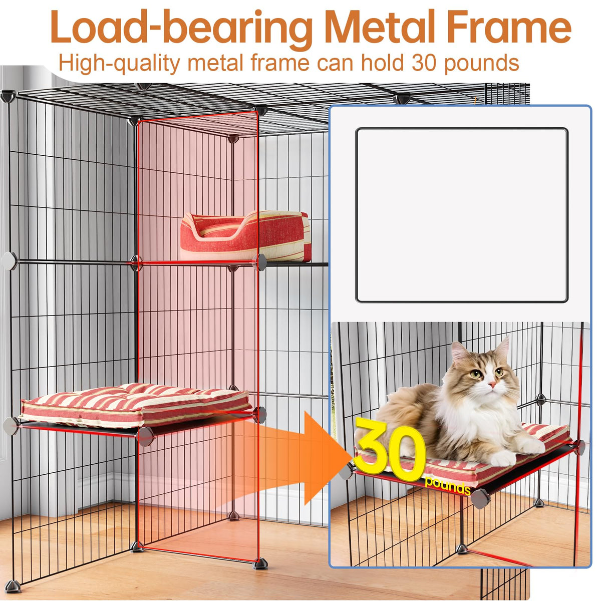 3-Tier Detachable Metal Wire Cat Cage Playpen X4000