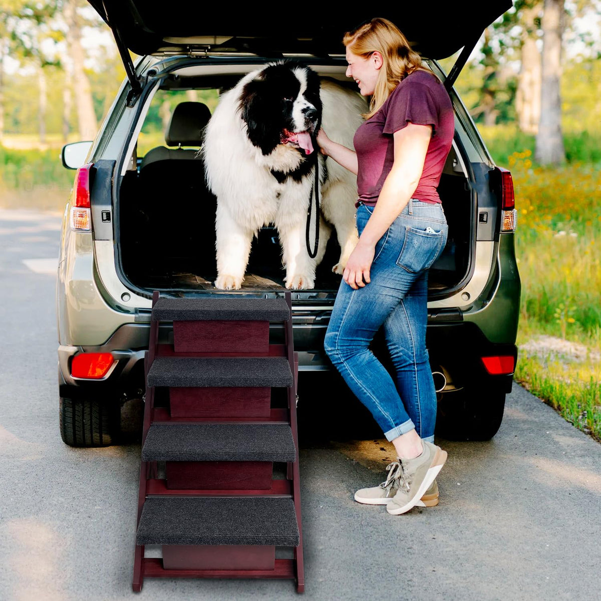 Foldable 4 Steps Wooden Dog Stairs V160810