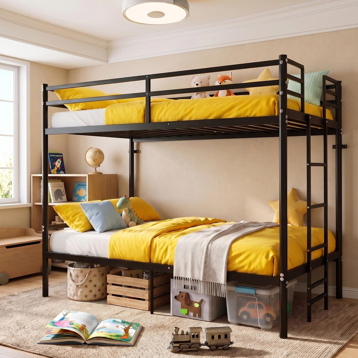 Twin Over Twin Bunk Bed with Ladder, Black Q11154