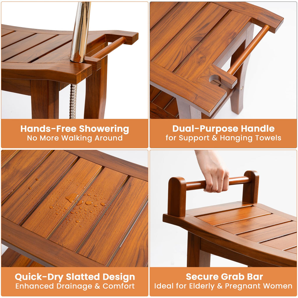 Teak Shower Bench with Shelf R7811