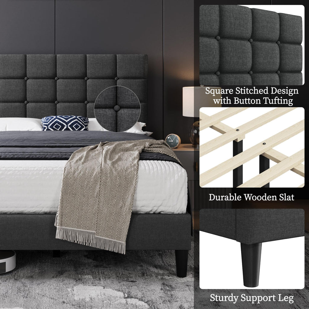 Full Size Upholstered Tufted Bed Frame with Headboard Q96515