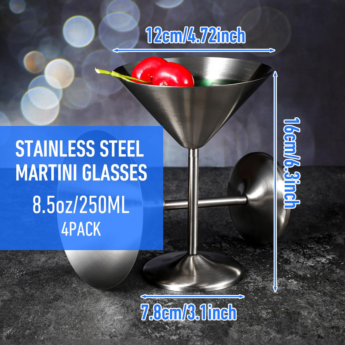 4-Pack Stainless Steel Martini Glasses 8.5oz D630