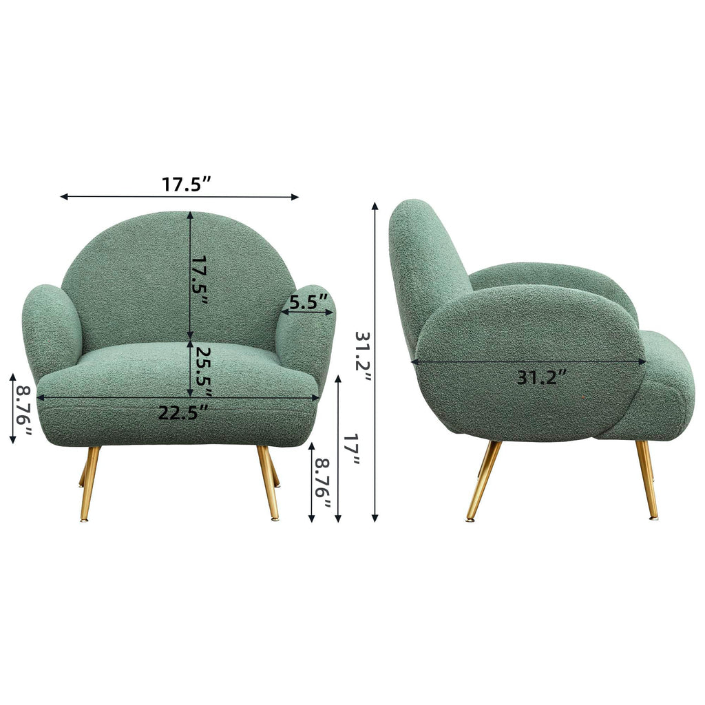Green Sherpa Accent Chair Set of 2 with Gold Legs T1685