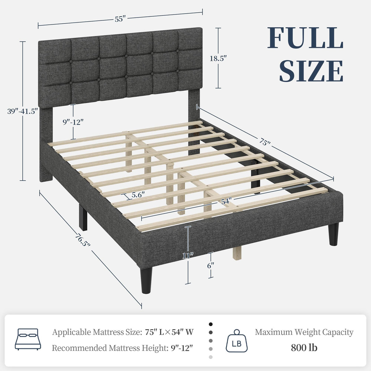 Full Size Upholstered Tufted Bed Frame with Headboard Q96515