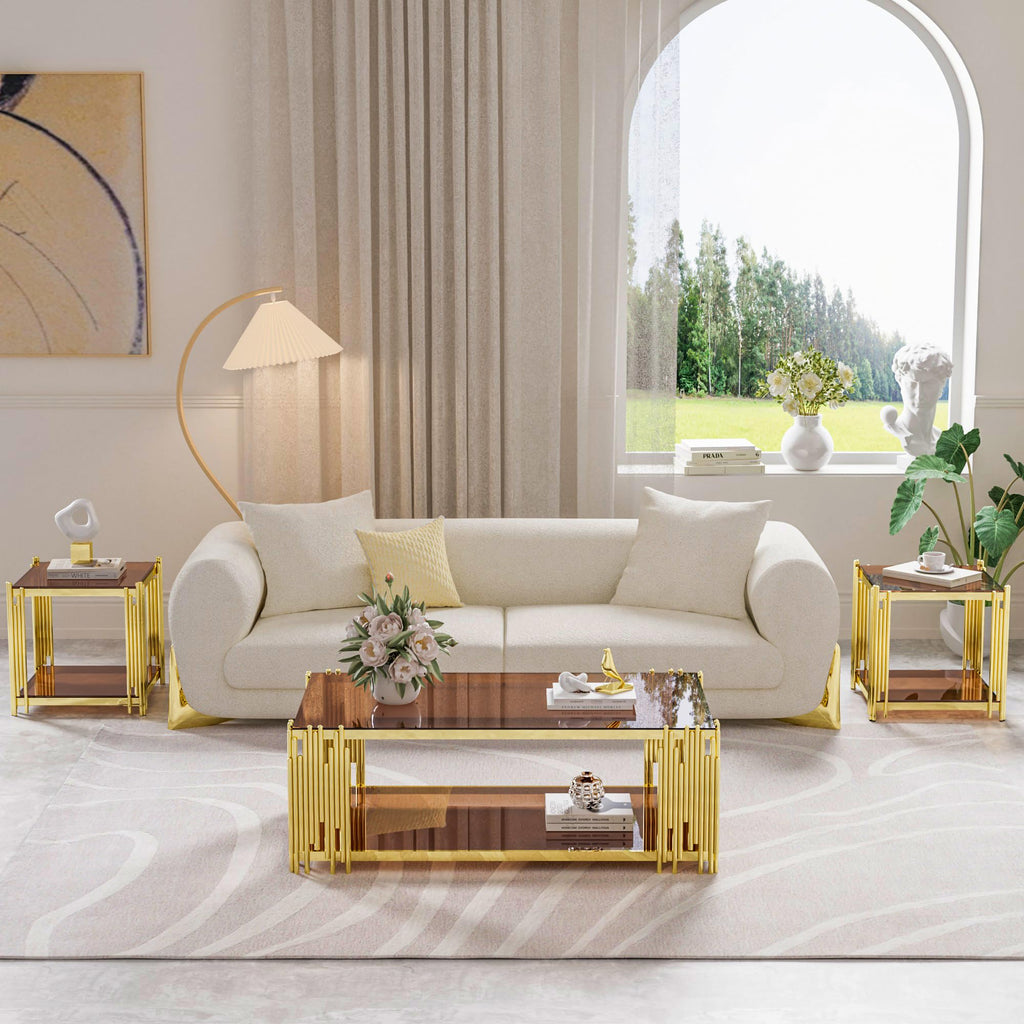 Gold Square Glass End Table, Set of 2 O2708
