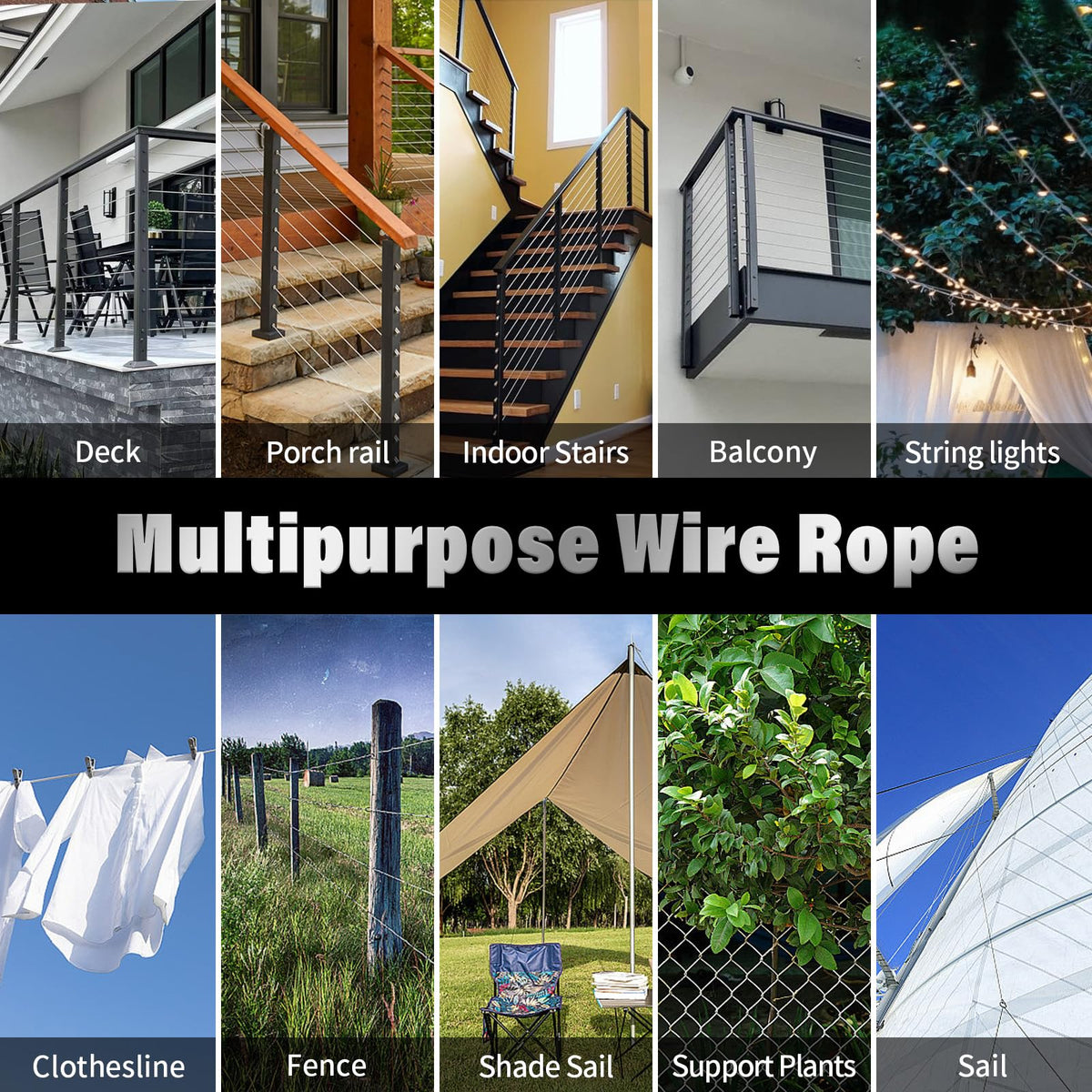 Stainless Steel 500FT 1/8" T316 Wire Rope Cable S375859