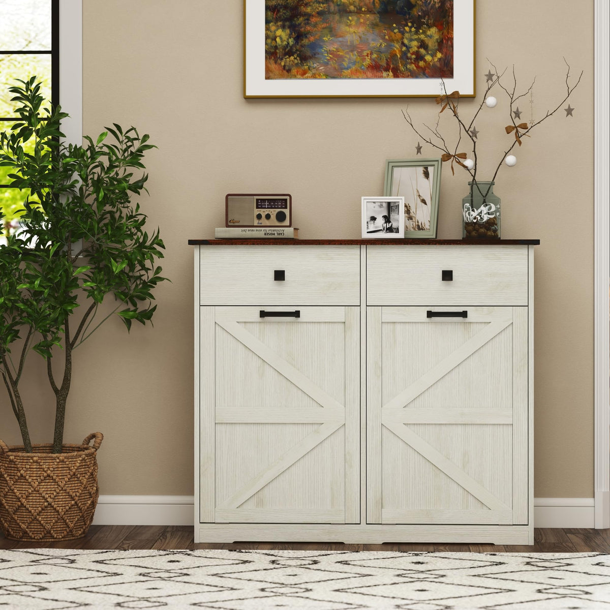 White 20 Gallon Wooden Tilt Out Trash Cabinet C27275
