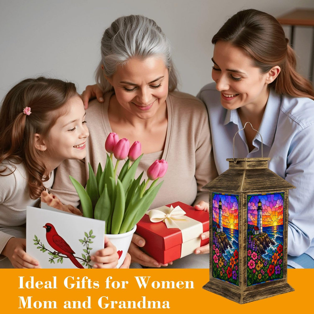 Waterproof Stained Glass Solar Lantern J177450