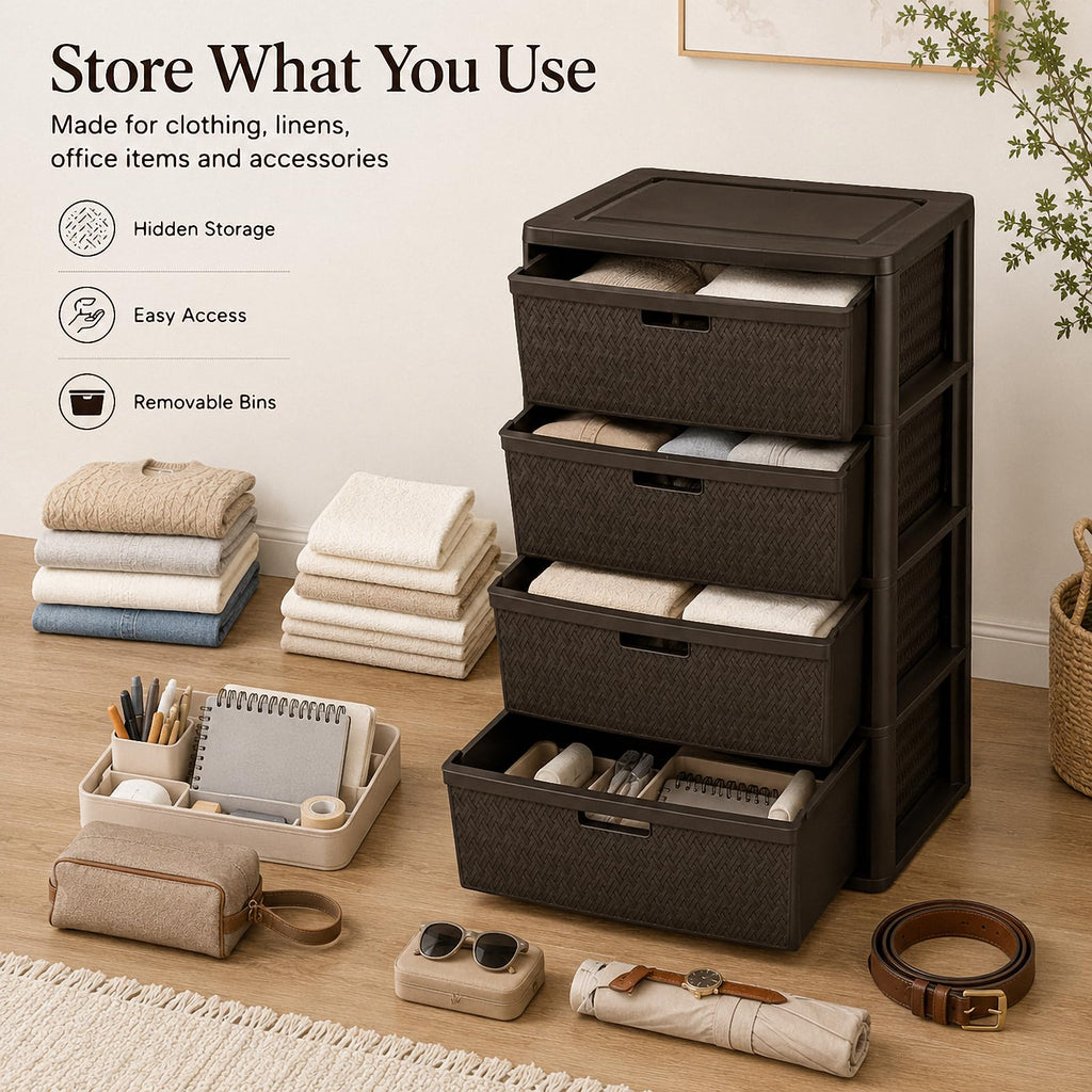 4 Drawer Brown Plastic Storage Tower S543