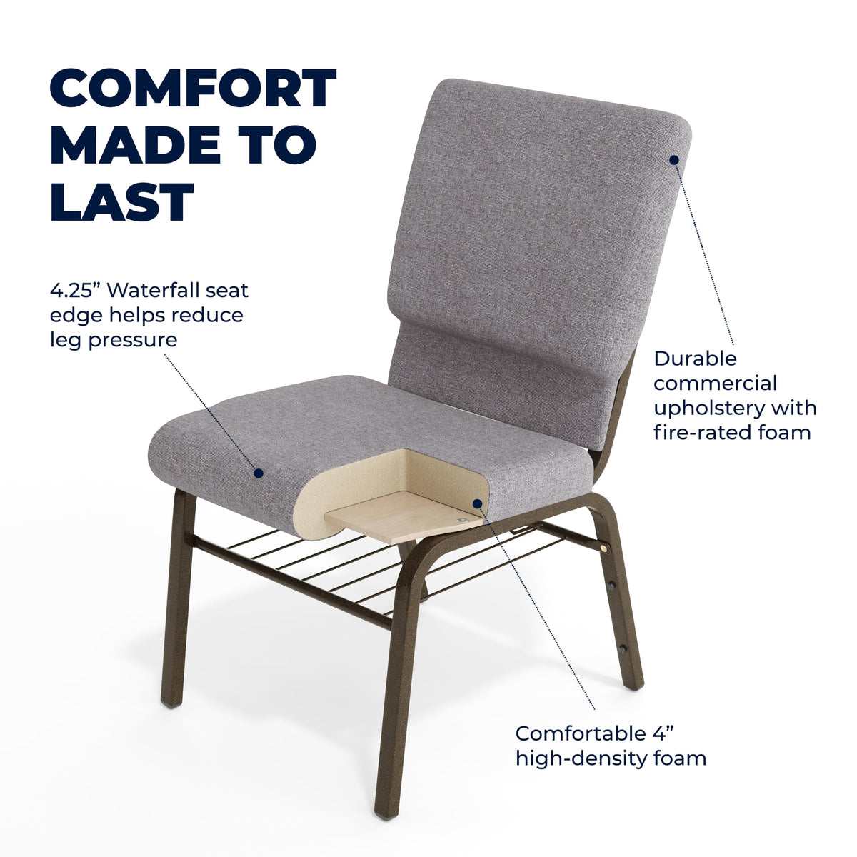 Gray Fabric Church Chair M546