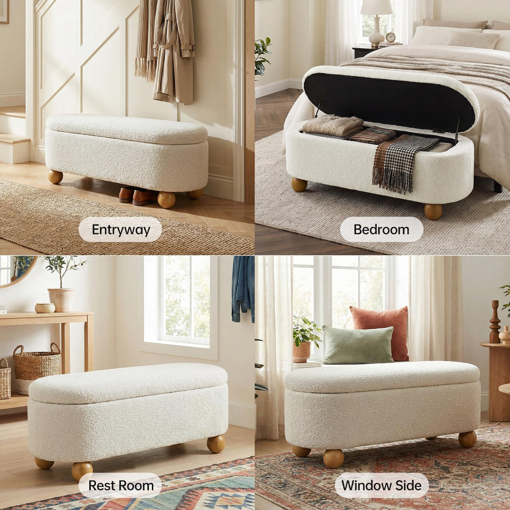44.8" Beige Storage Ottoman Bench with Hinge G7647