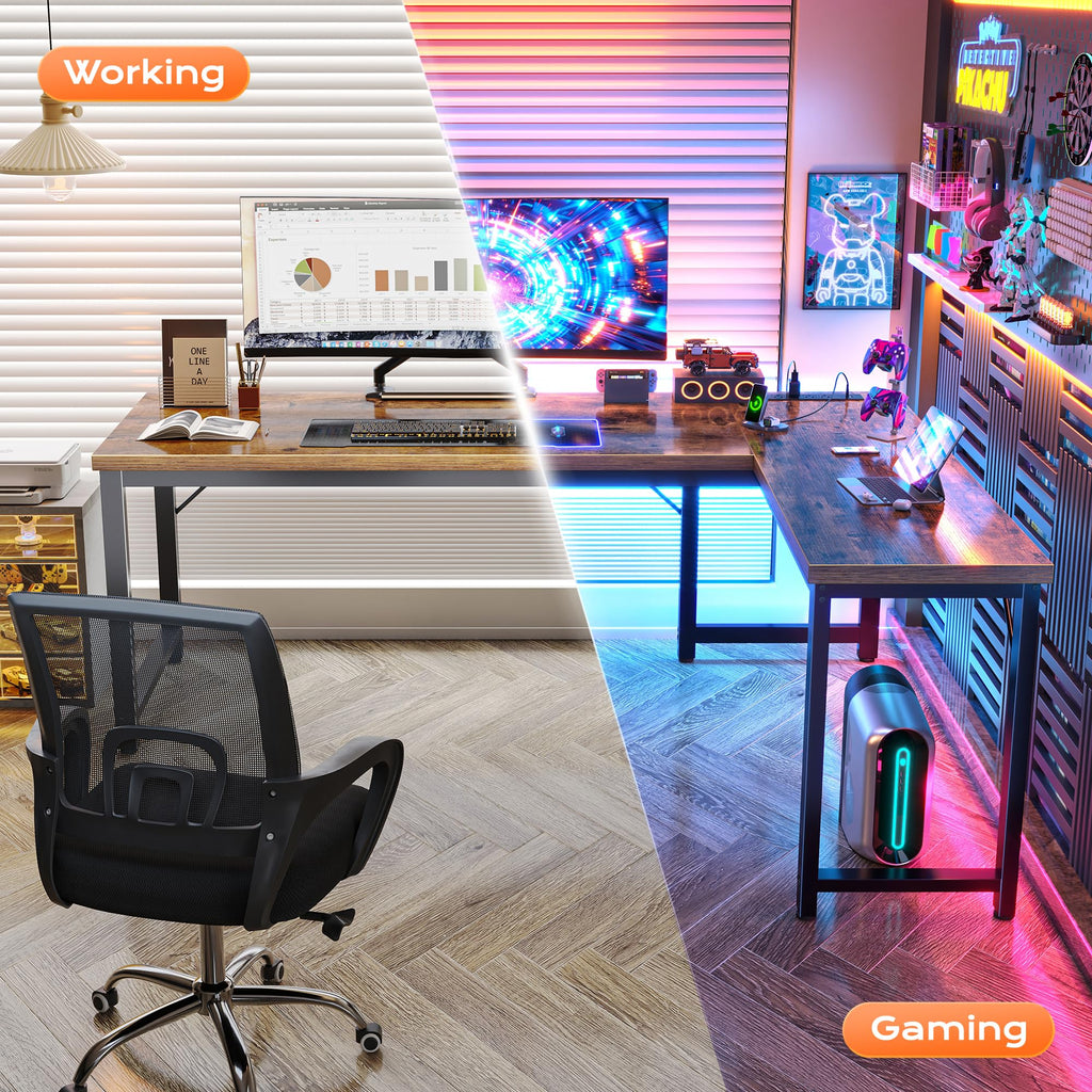 63 Inch L Shaped Desk with Power Outlets J2745