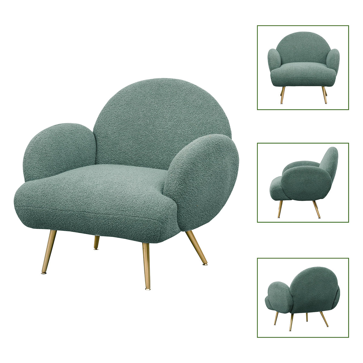 Green Sherpa Accent Chair Set of 2 with Gold Legs T1685