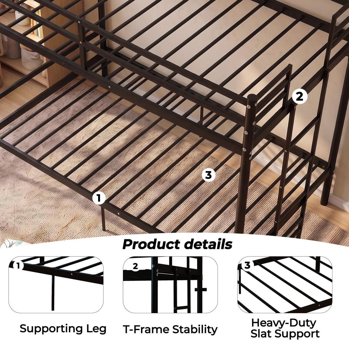 Twin Over Twin Bunk Bed with Ladder, Black Q11154
