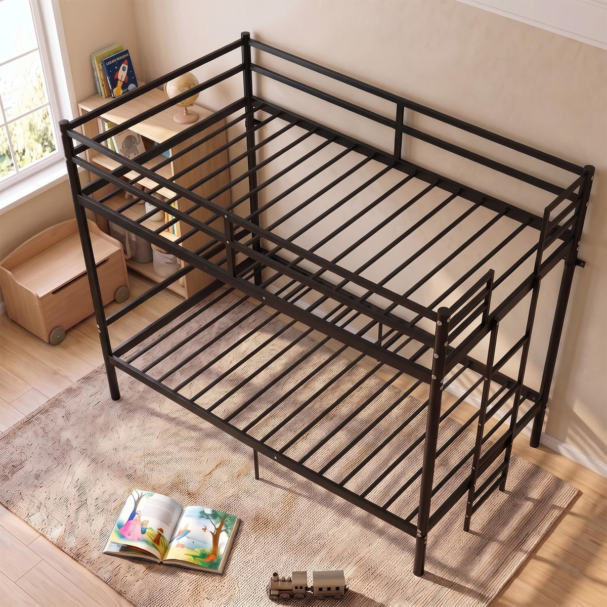 Twin Over Twin Bunk Bed with Ladder, Black Q11154