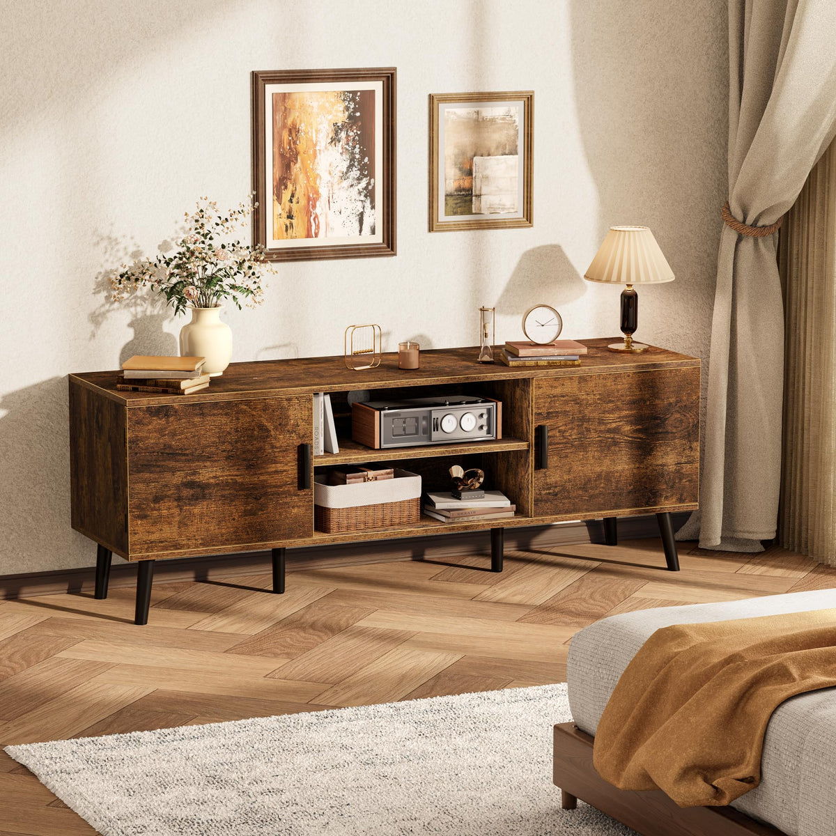 55 Inch TV Stand with Adjustable Shelf and 2 Cabinets W164752