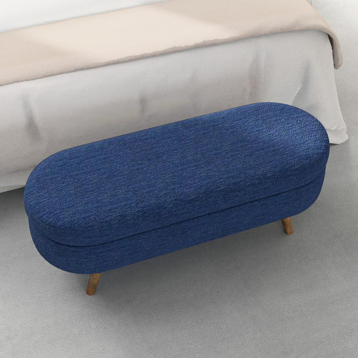 Oval Storage Bench with Rubber Wood Legs, Blue R90962