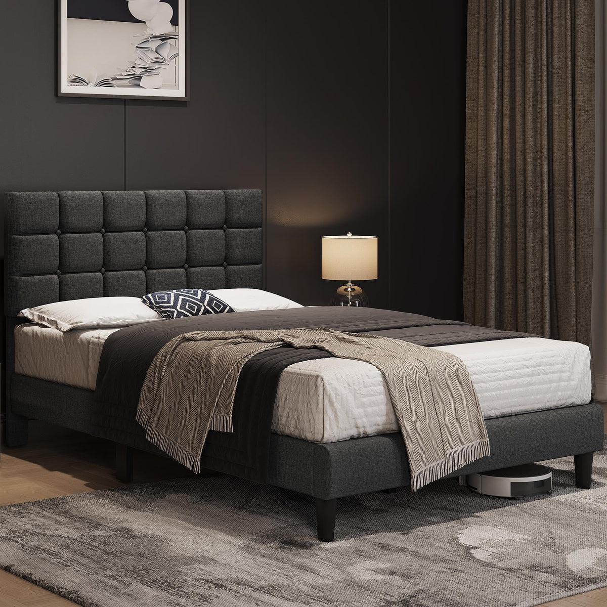 Full Size Upholstered Tufted Bed Frame with Headboard Q96515