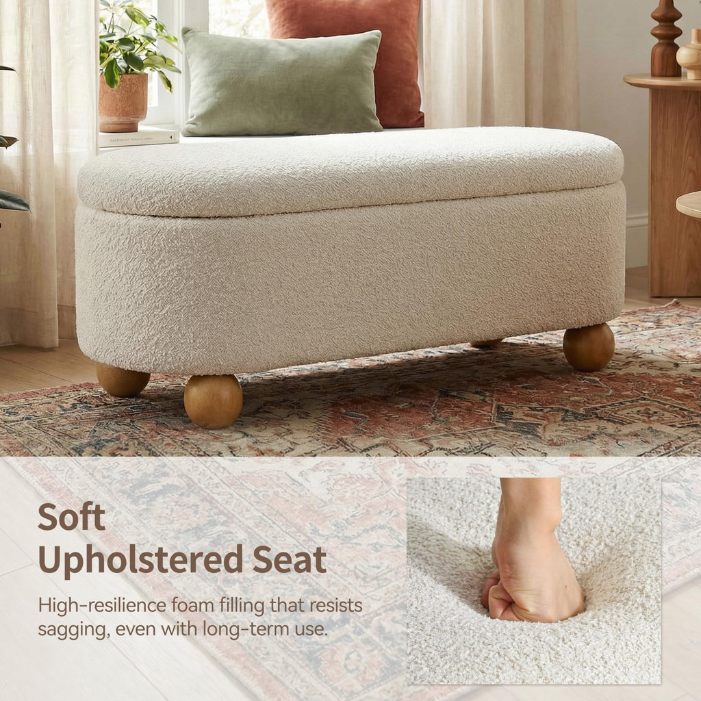 44.8" Beige Storage Ottoman Bench with Hinge G7647