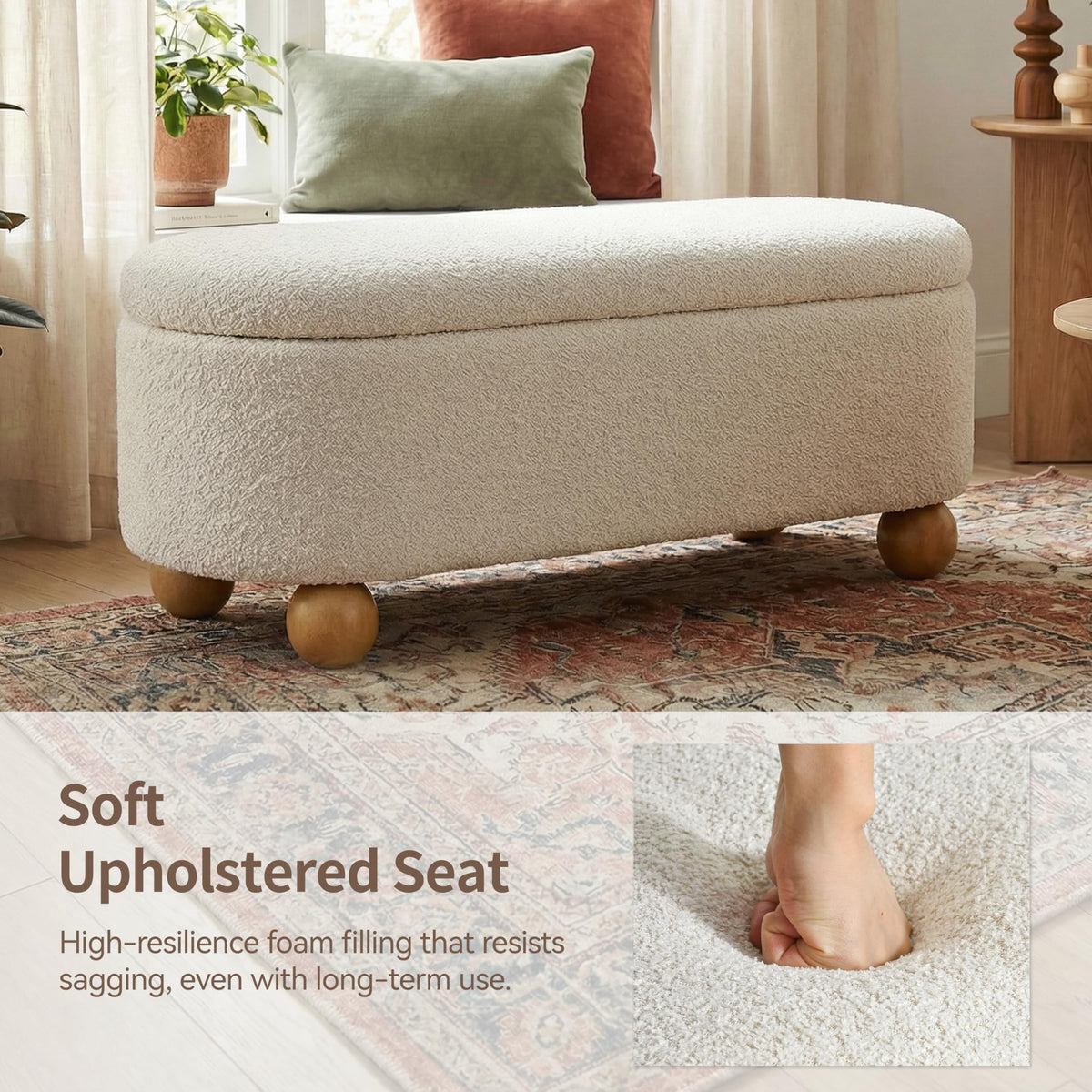 44.8" Beige Storage Ottoman Bench with Hinge G7647
