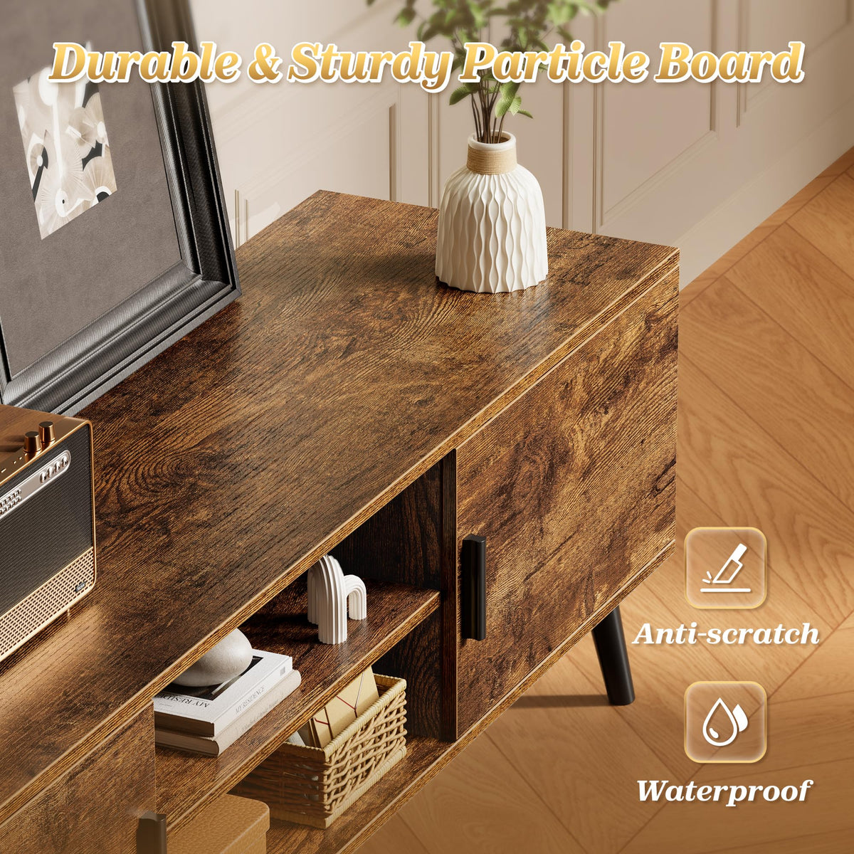55 Inch TV Stand with Adjustable Shelf and 2 Cabinets W164752
