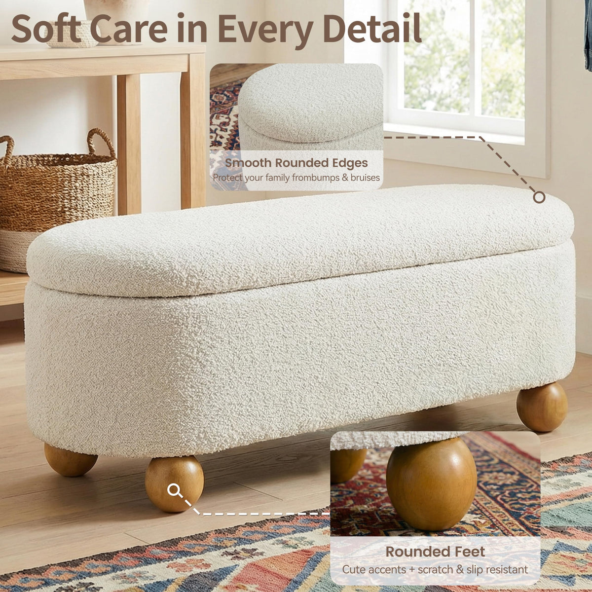 44.8" Beige Storage Ottoman Bench with Hinge G7647