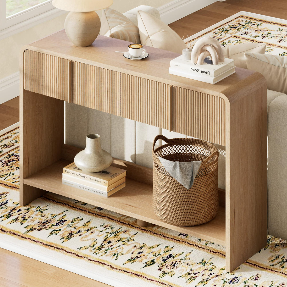 45" Fluted Console Table with 2 Drawers and Open Shelf V123497