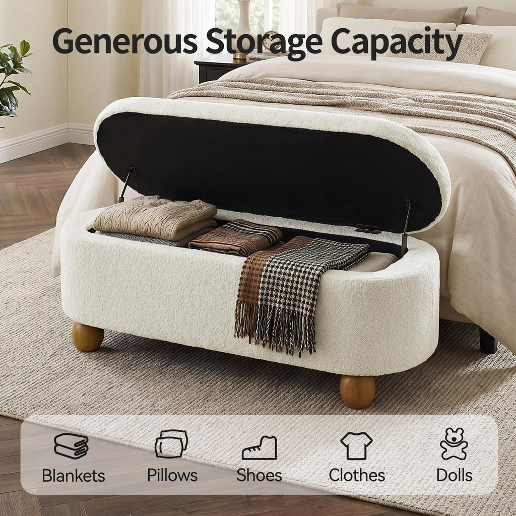 44.8" Beige Storage Ottoman Bench with Hinge G7647
