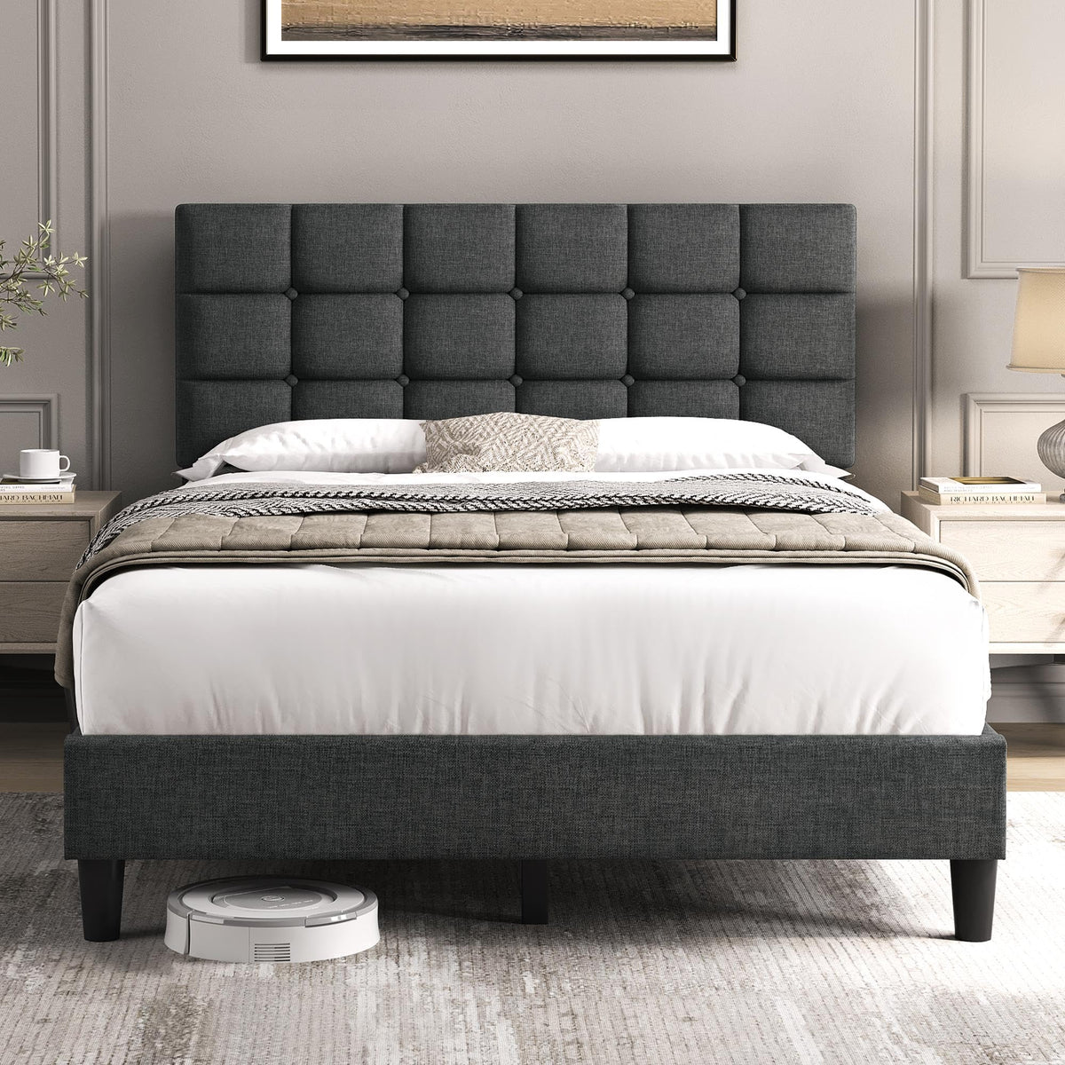 Full Size Upholstered Tufted Bed Frame with Headboard Q96515
