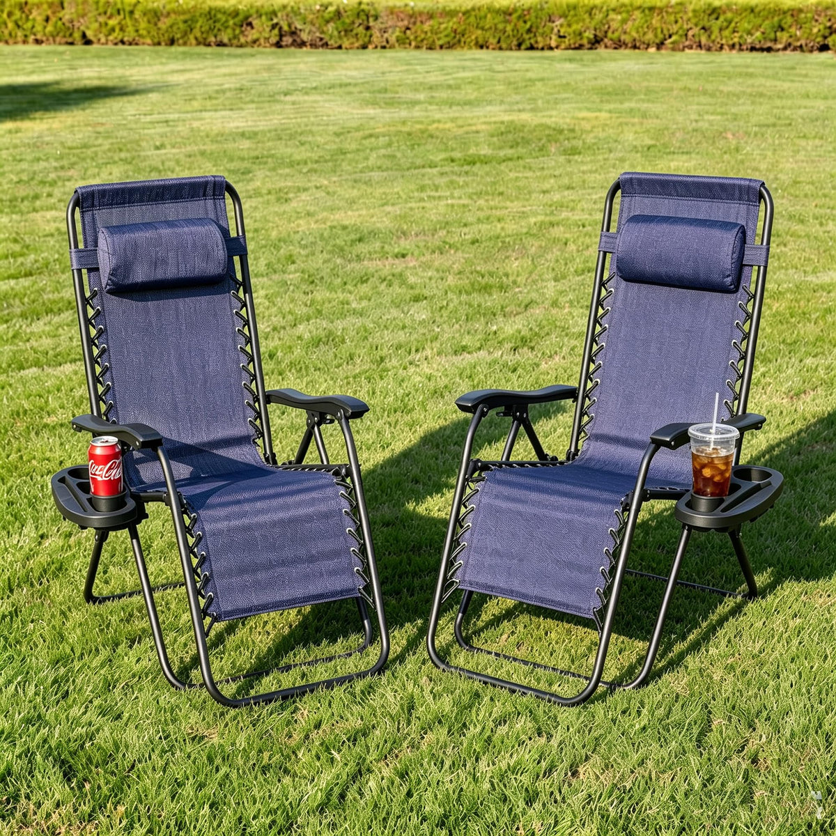 2 Pack Blue 7-Position Adjustable Zero Gravity Chairs H676